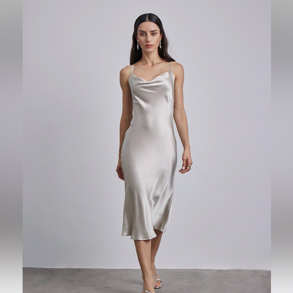 Silk Maison Lounge Cowell Neck Midi Silk Slip Dress